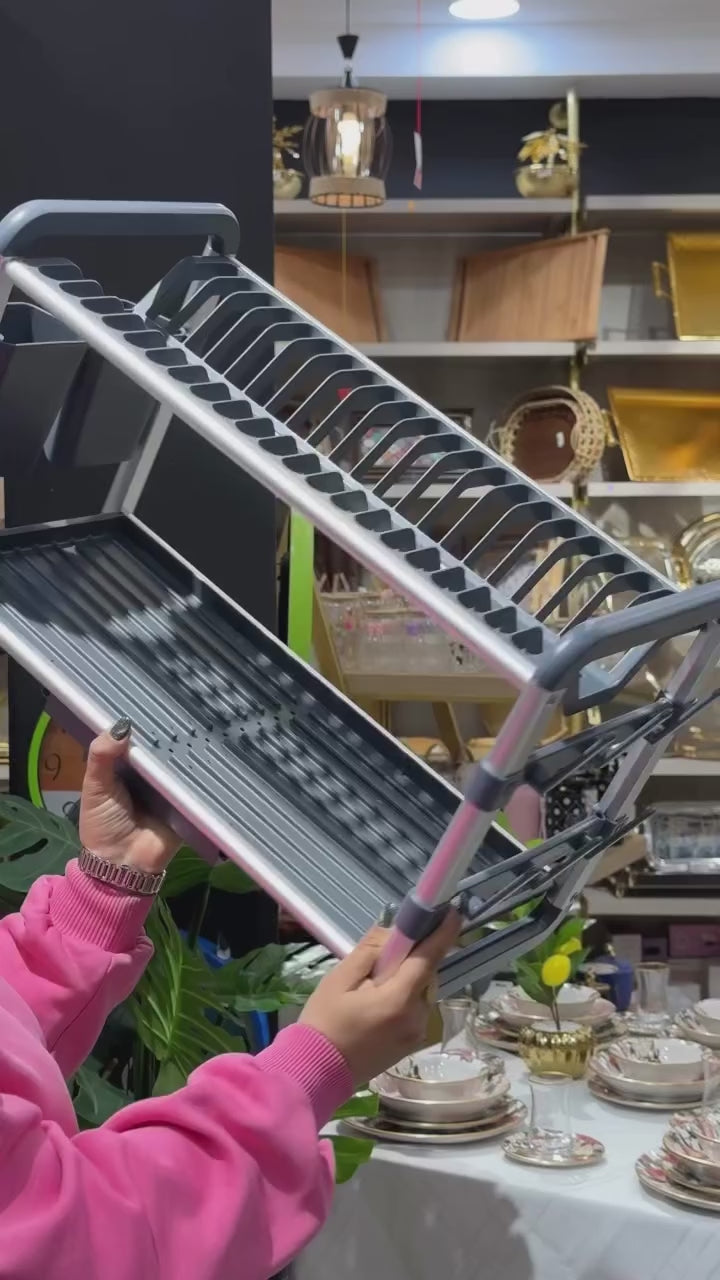 Charger la vidéo : Égouttoir à Vaisselle Design 2 Niveaux – Aluminium Inoxydable &amp; Finition Gris Anthracite