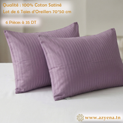 Lot de 6 Taies d'Oreiller en Satin de Coton 50*70 cm