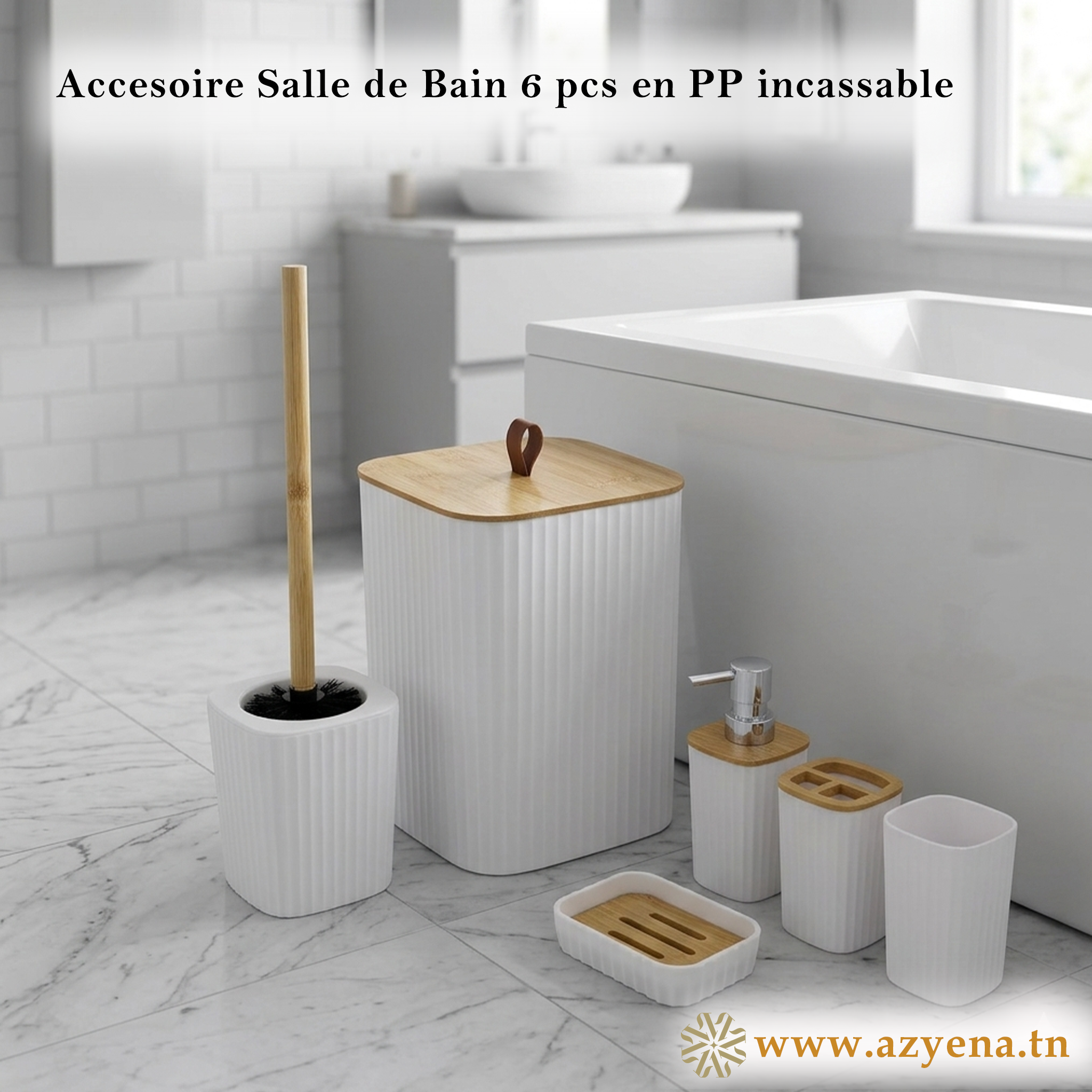 Set d'Accessoires de Salle de Bain 6 en 1 incassable - BLANC