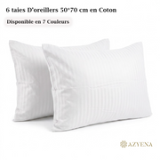 Lot de 6 Taies d'Oreiller en Satin de Coton 50*70 cm - blanc