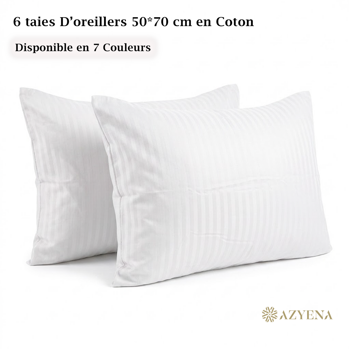 Lot de 6 Taies d'Oreiller en Satin de Coton 50*70 cm - blanc