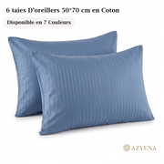 Lot de 6 Taies d'Oreiller en Satin de Coton 50*70 cm - Bleu