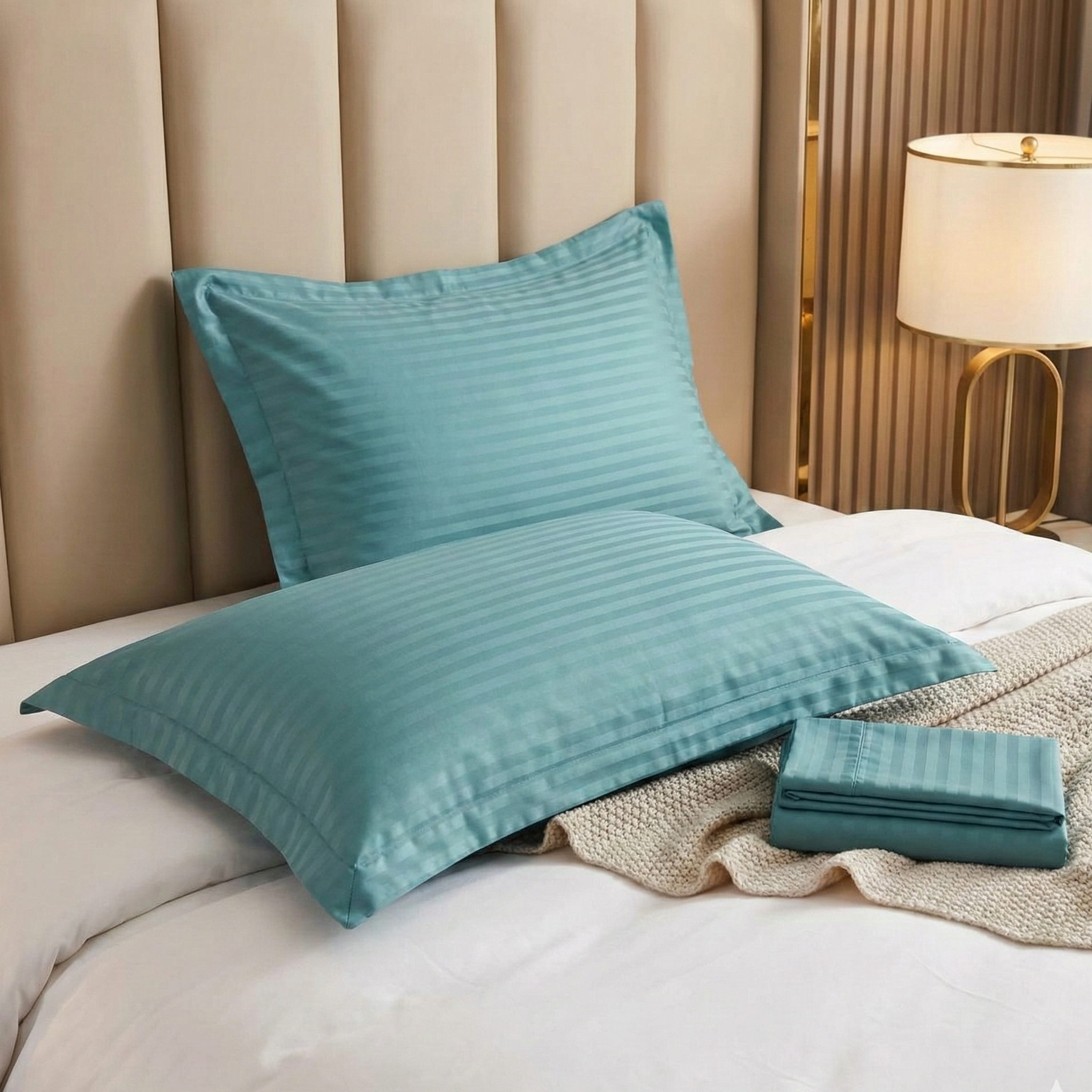 Lot de 6 Taies d’Oreiller 50x70 cm – Coton Microfibre Rayé Satiné